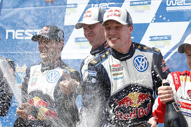 Jari-Matti Latvala clinched his second victory of the 2015 World Rally Championship (WRC) season and led Volkswagen's 1-2 finish at Rally Finland