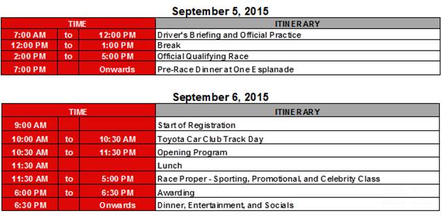 September 5 and 6 schedule for Vios Cup