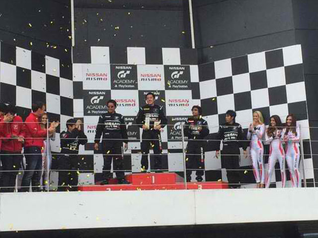 Joward Policarpio on top of the podium at GT Academy Asia Race Camp