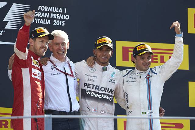 The top three finishers in the 2015 Italian Grand Prix