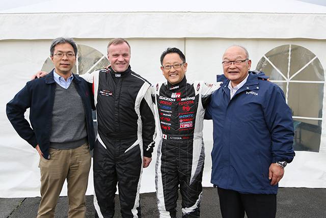 Key members of Toyota WRC including Tommi Makinen and Akio Toyoda
