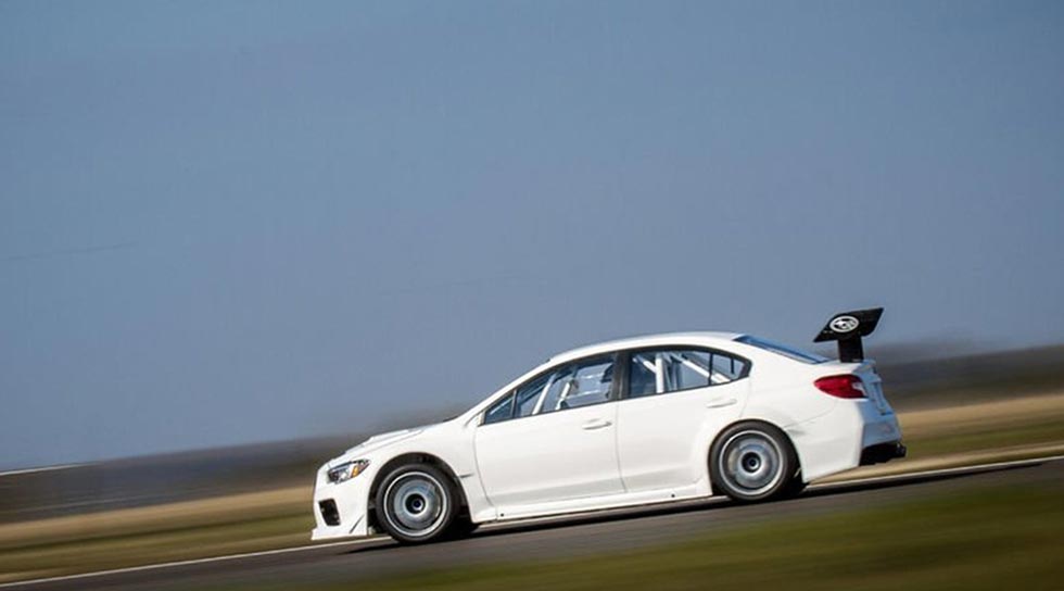 Runnin shot of the one-off Subaru Prodrive WRX STI