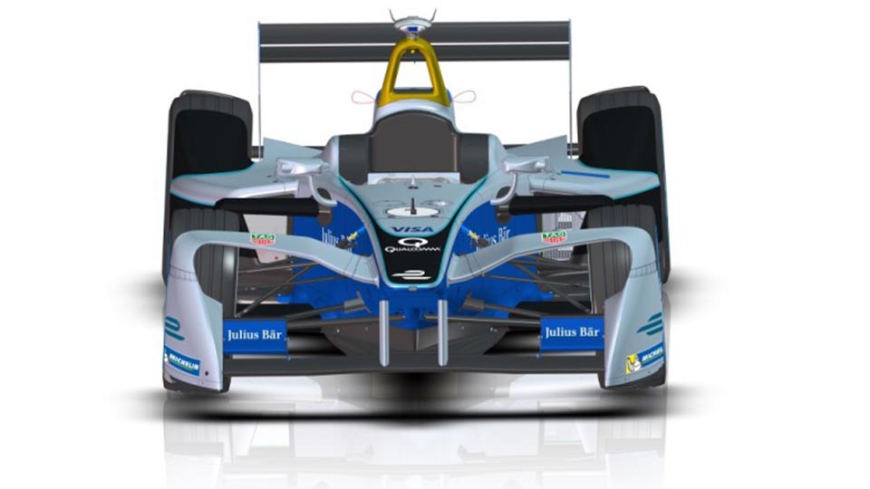 Closeup view of the new Formula E racecar
