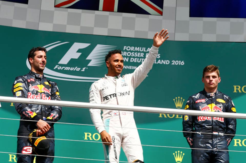 The podium finishers at the 2016 German Grand Prix