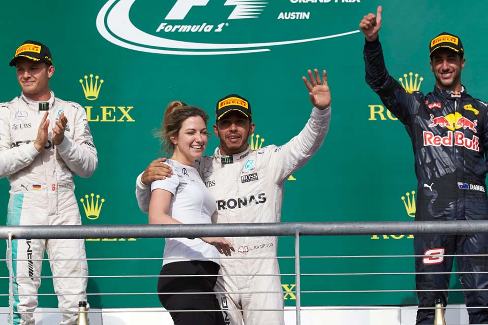 The top three finishers: Hamilton, Rosberg and Ricciardo