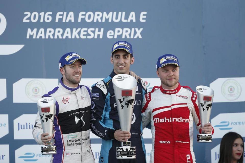 Buemi, Bird and Ronquevist at the 2016-2017 ePrix podium