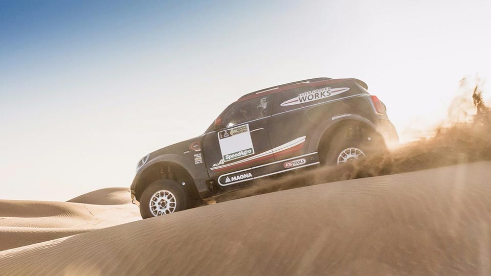 The Mini JCW Rally taking up the desert scenery