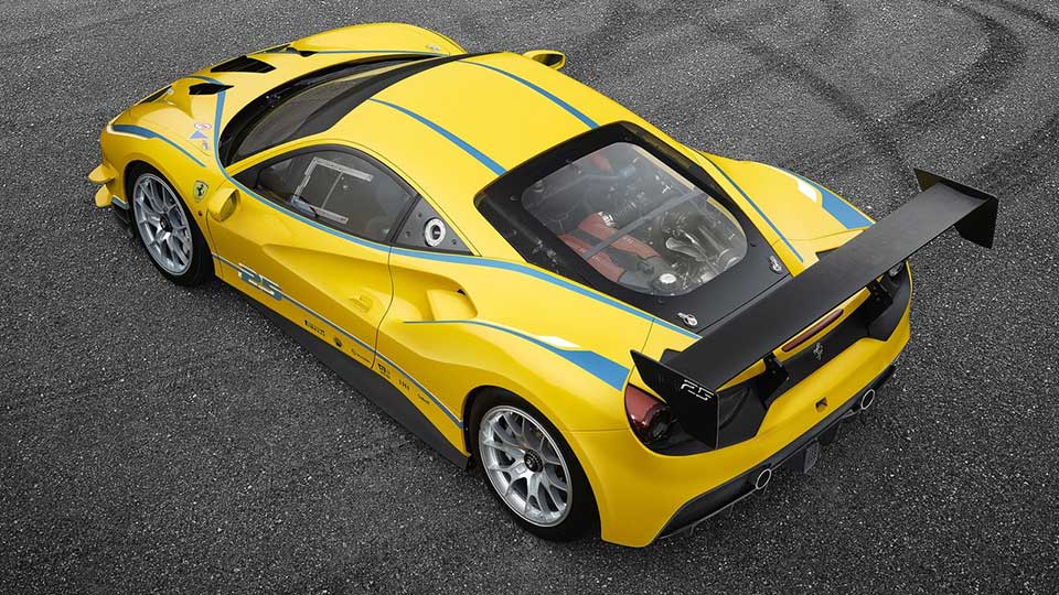 Rear quarter of the Ferrari 488 Challenge racecar