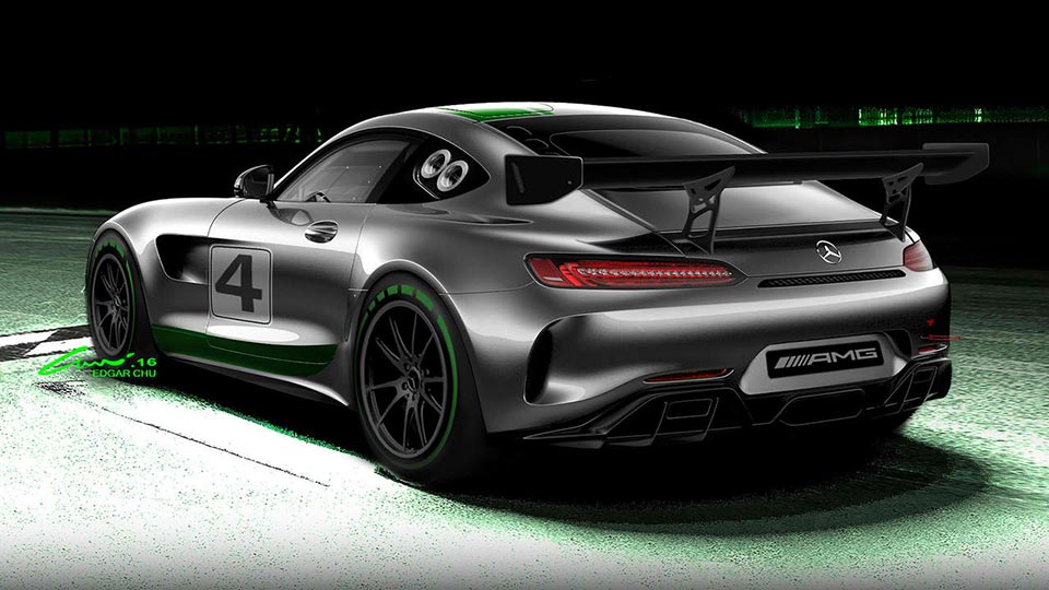 Rear quarter of the Mercedes-AMG GT4 racecar