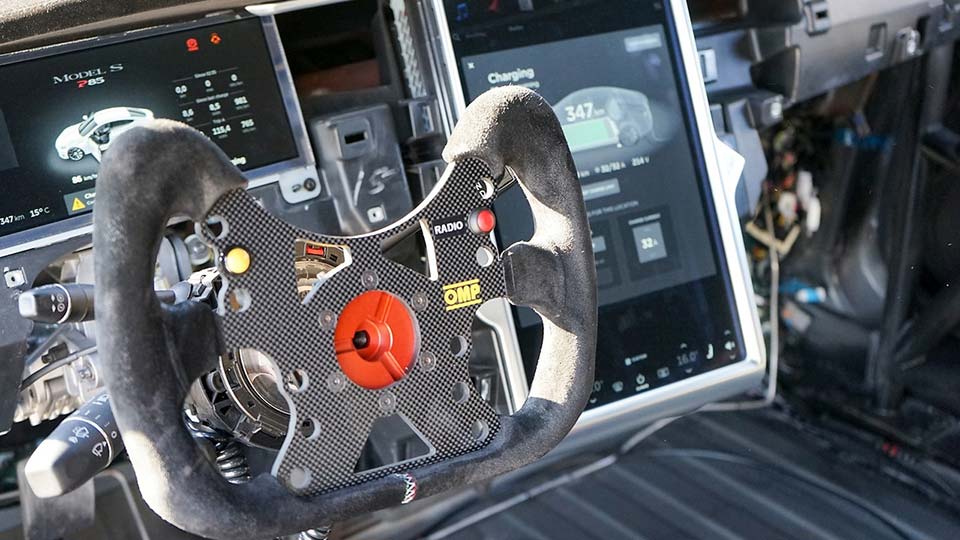 The interior of the Tesla P100D for Electric GT