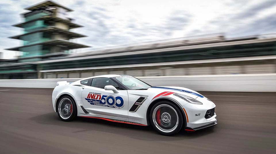 The Corvette Grand Sport Indy 500 pace car in action