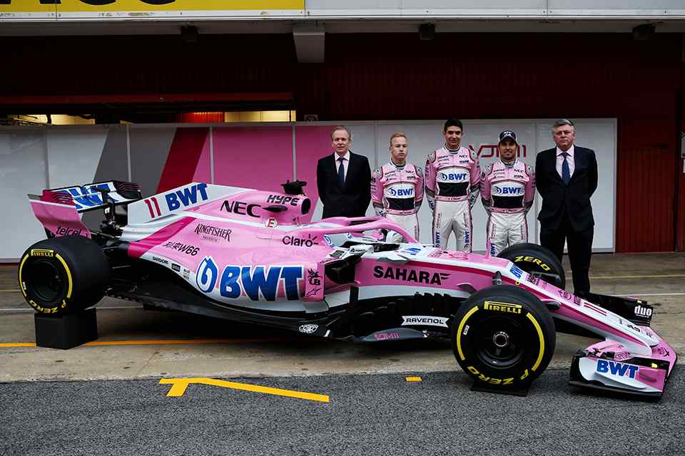 Force India's 2018 Formula One fighter looks pretty in pink