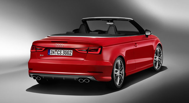 The rear of the Audi S3 Cabriolet which has a spoiler edge, LED taillights, and redesigned bumpers.