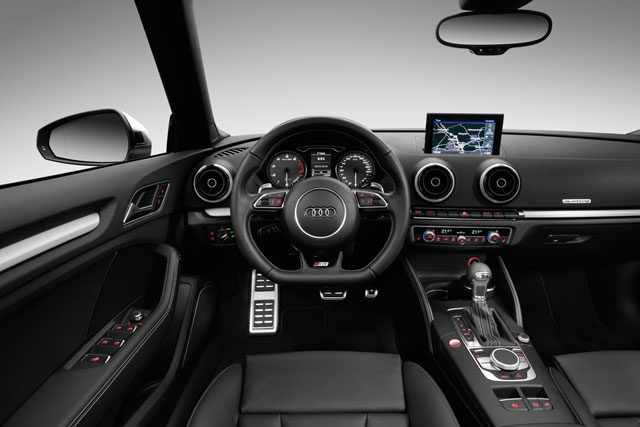 The interior of the Audi S3 Cabriolet is covered in black