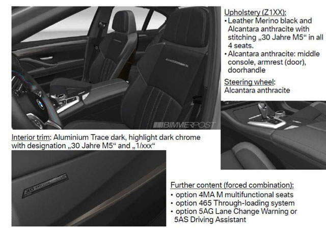 The interior details of the BMW M5 30th anniversary model