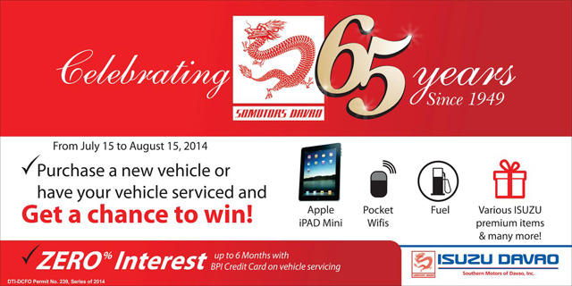Isuzu Davao sepcial anniversary promo from July 15 to August 15, 2014
