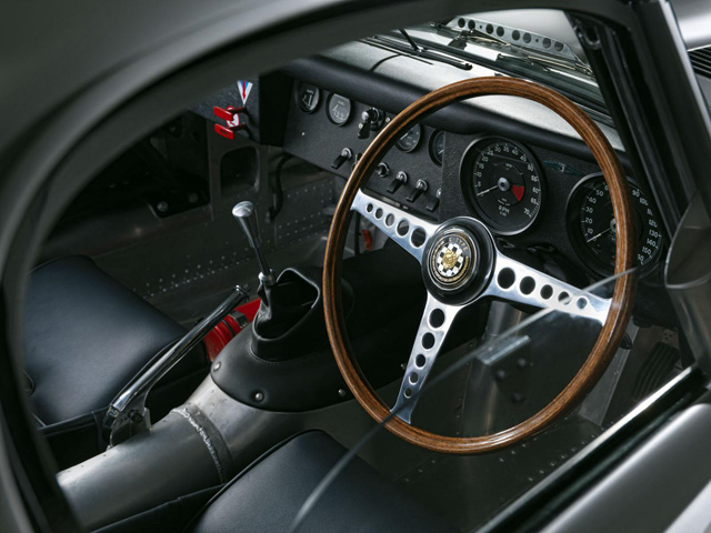 The interior of the Jaguar Lightweight E-type