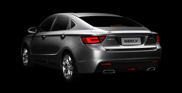 Rear quarter view of the Geely GC9