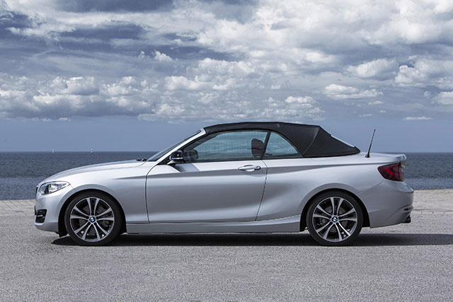 The BMW 2 Series Convertible with its roof up