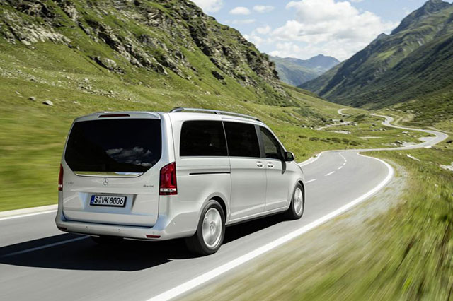 The rear and side profile of the Mercedes-Benz V 250