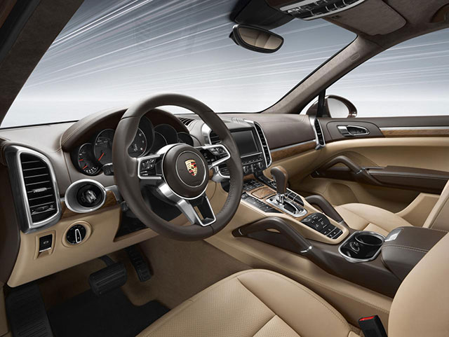 The beige interior of the Cayenne