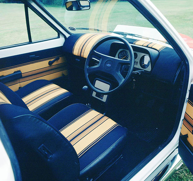 The custom interior of the 1977 Ford Fiesta