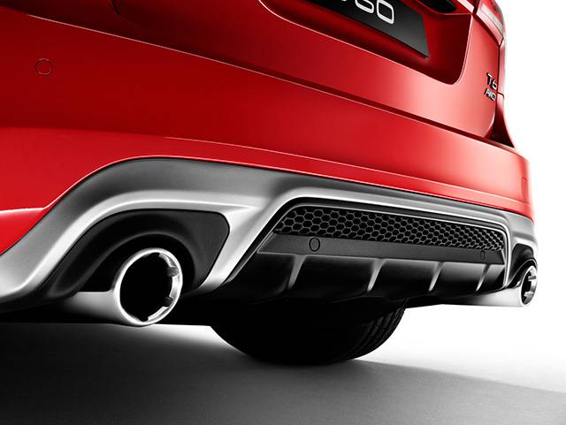 The rear and low ride height of the Volvo R-Design