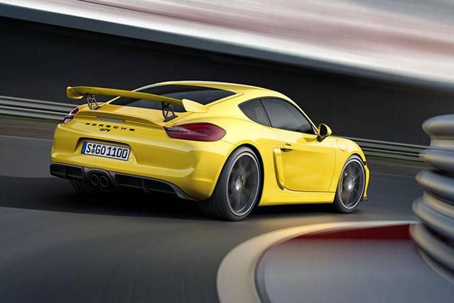 The rear and side of the Porsche Cayman GT4
