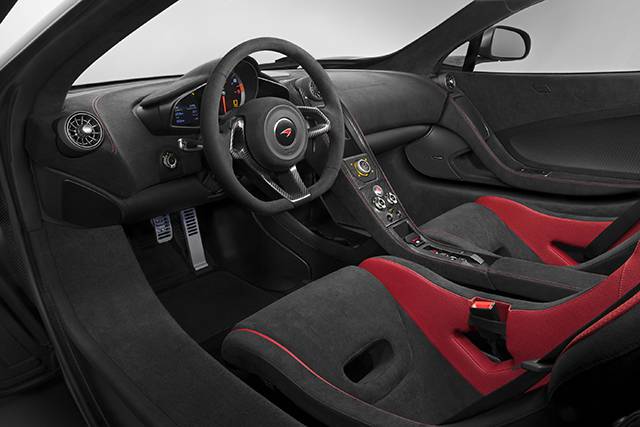 The driver-focused interior of the McLaren 675LT