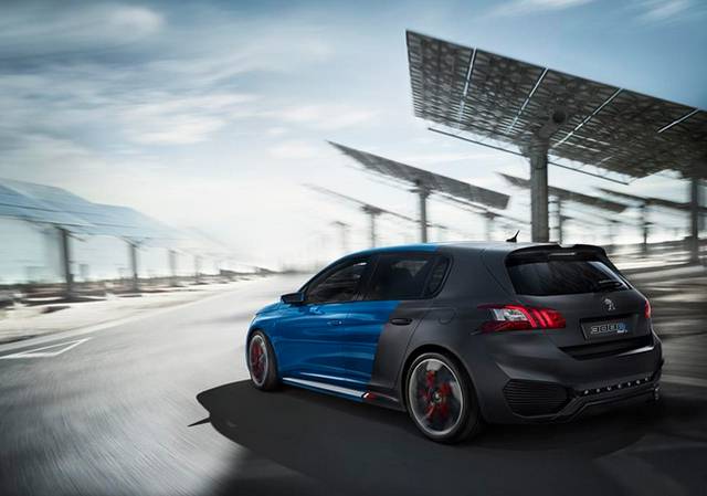 The rear and side of the Peugeot 308 R Hybrid