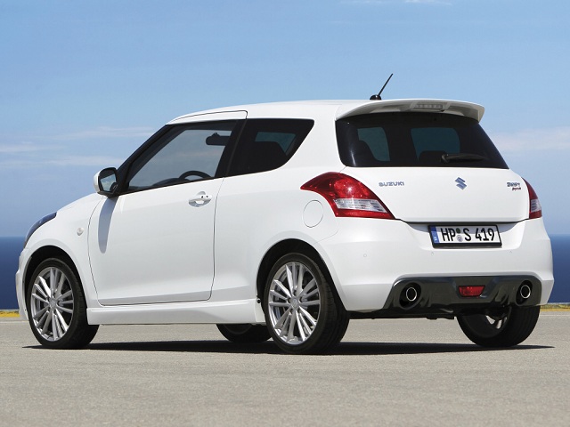 The side and rear of the current Suzuki Swift Sport