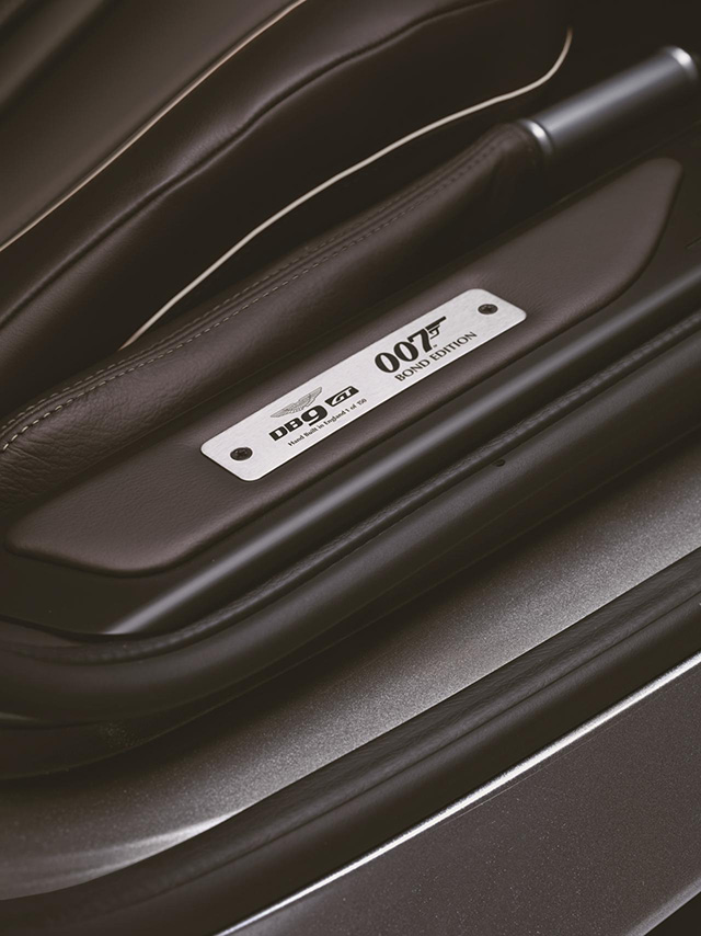The unique sill plaque of the Aston Martin DB9 GT Bond Edition