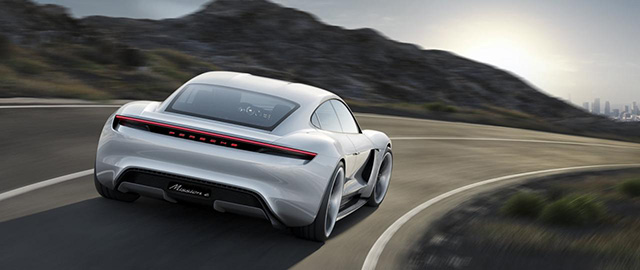 The rear design of the Porsche Mission E concept