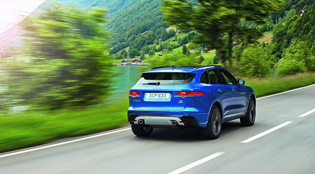 Rear quarter view of the Jaguar F-Pace