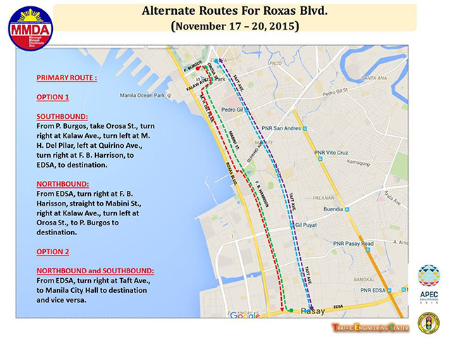 The rerouting scheme along Roxas Blvd during 2015 APEC