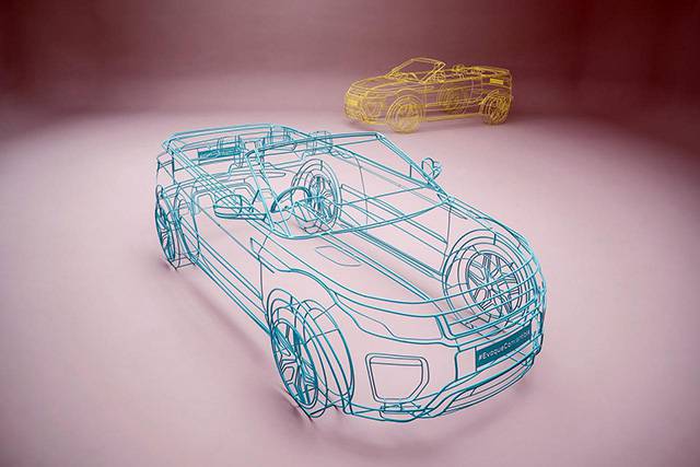 The wireframe structures of the upcoming Range Rover Evoque Cabrio