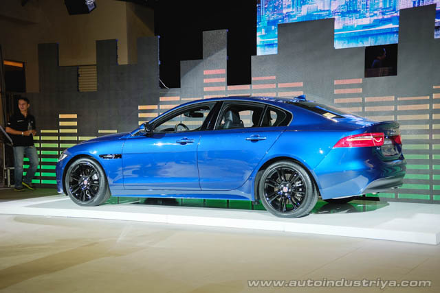 Rear quarter view of the Jaguar XE