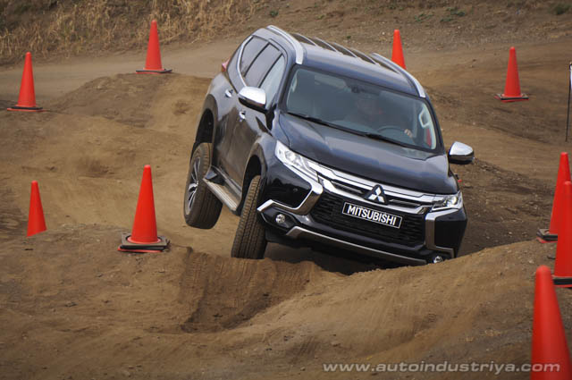 The Montero Sport going through alternating 'moguls'