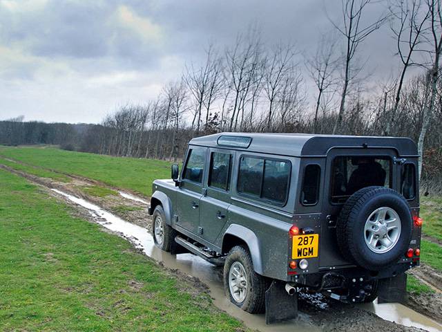 The Land Rover Defender taking on the mud