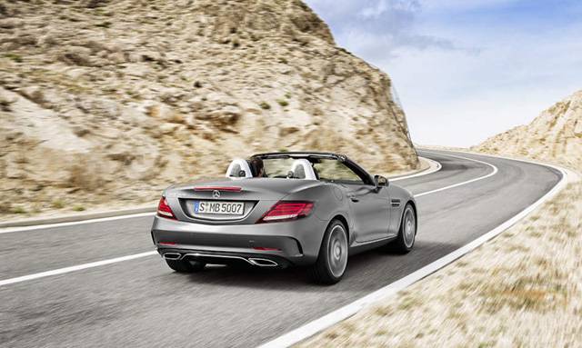Rear quarter view of the 2017 Merc SLC