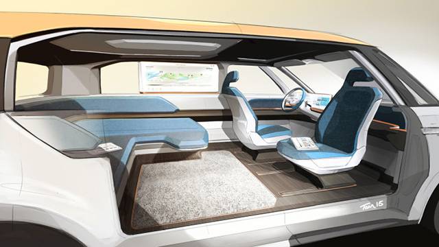 The lounge-like interior of the Budd-E Concept