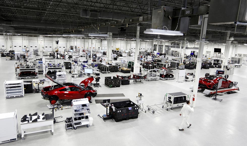 The assembly floor of Acura's Performance Manufacturing Center