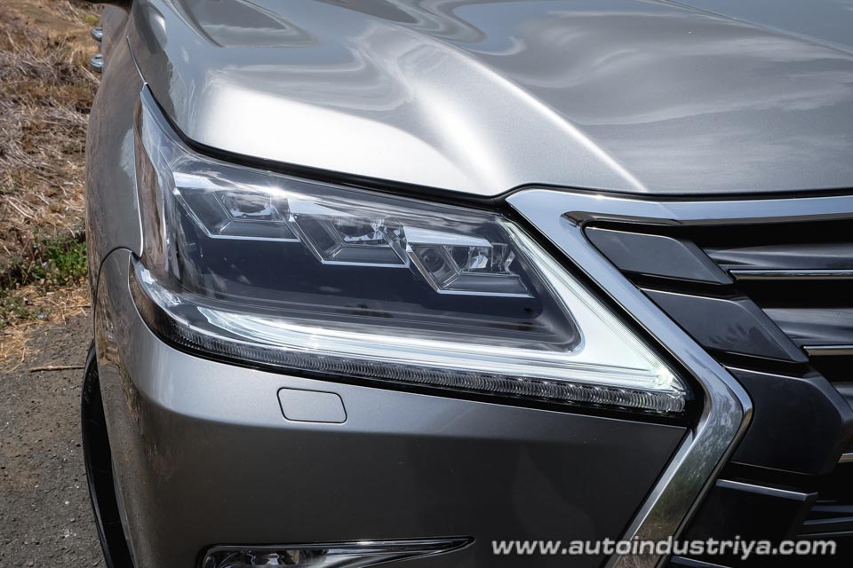 Closeup view of the Lexus LX570's LED headlights