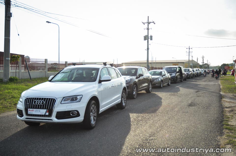 The lineup of diesel cars waiting their turn to get filled up