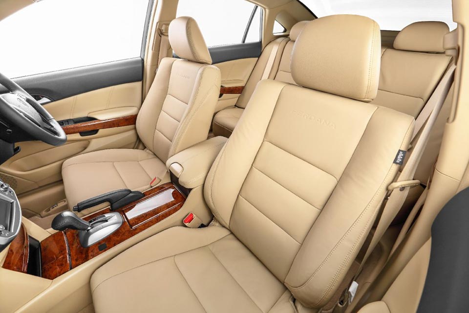 The leather-clad seats on the 2016 Proton Perdana