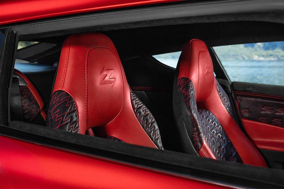 The signature Z logo on the seats of the Vanquish Zagato