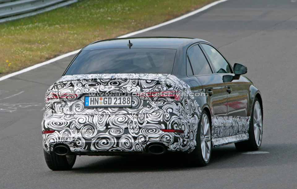 Rear of the 2017 Audi RS 3 spied at the Nurburgring