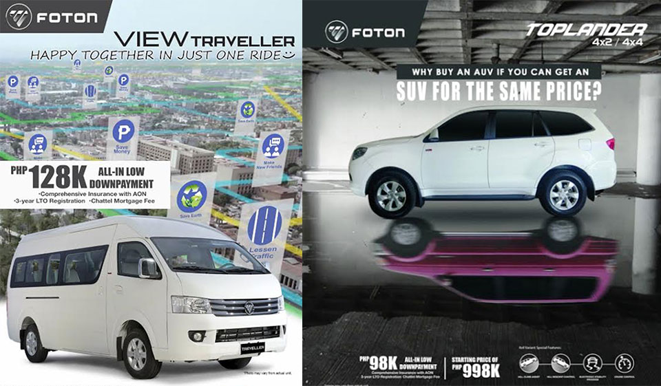 Foton offering low downpayment for Transvan, Traveller and Toplander 