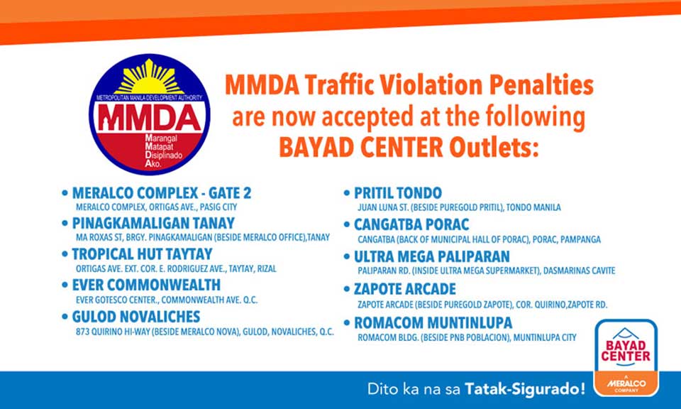 Bayad Centers accepting MMDA traffic violation payments