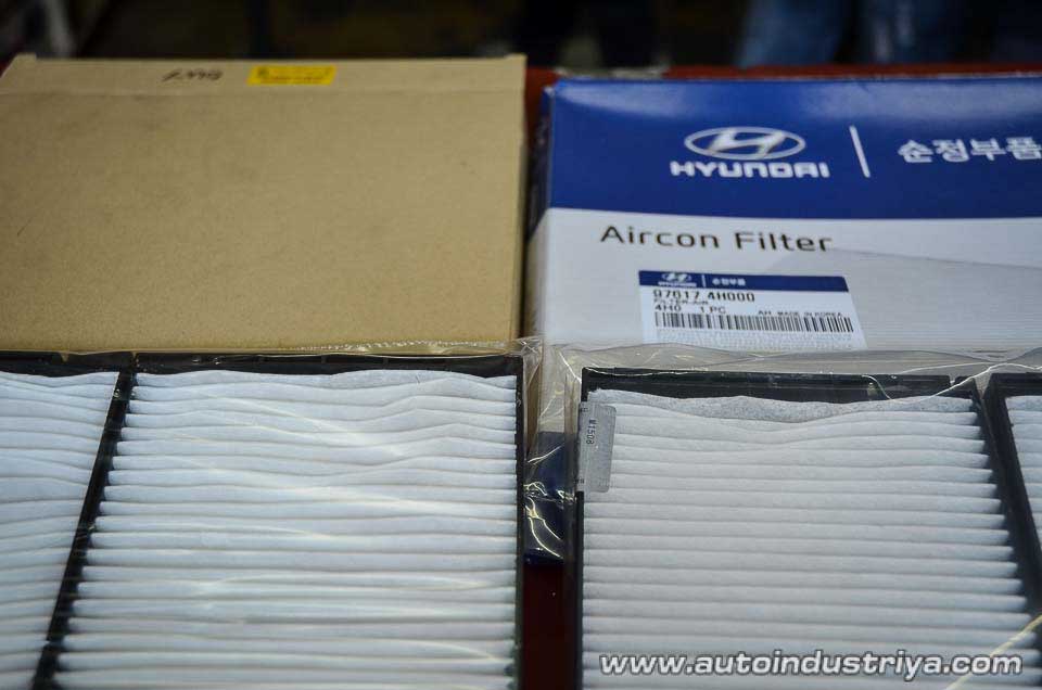 Comparison of original versus replacement air filter